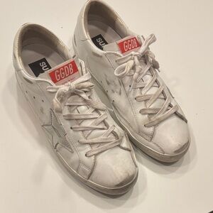 Golden Goose White and Red Superstar Sneakers